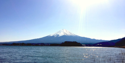 Fuji mountain under the heavy afternoon sun light