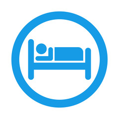 Icono plano hombre en cama en circulo azul