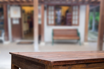 street cafe and wooden desk board place