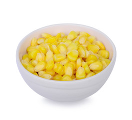 Sweet corn in white bowl isolated on white