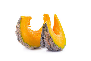 Slice of pumpkin on white background