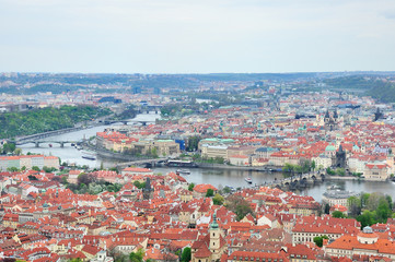 Fototapeta na wymiar view of Charles Bridge over Vltava river and Old city from Petri
