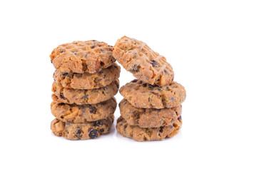 Chocolate chip cookies on white background