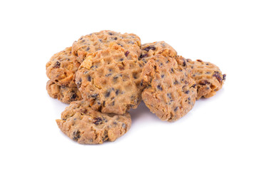 Chocolate chip cookies on white background