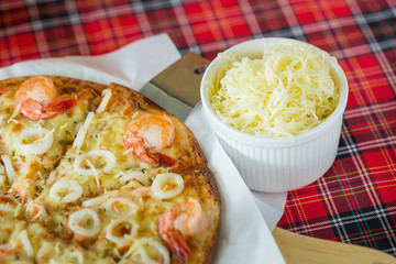 Delicious pizza with seafood