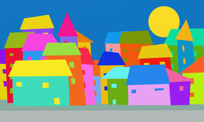 drawing with colored houses