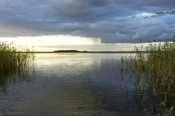 harbor on the lake in the evening before the rain