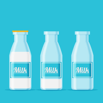 Milk bottle. Isolated bottle of milk. Vector flat cartoon
