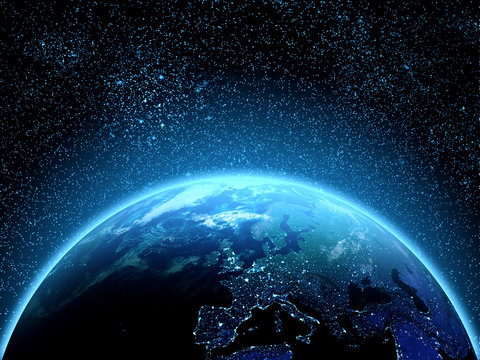 Fototapeta Planet earth seen from space at night time (NASA texture was used)