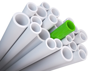 Stack of PVC tubing, with a green different tube. special qualityconcept