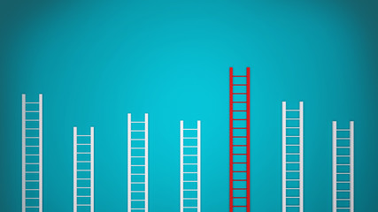 3D ladders on blue background, representing the success climb, objective development. Competition in the market