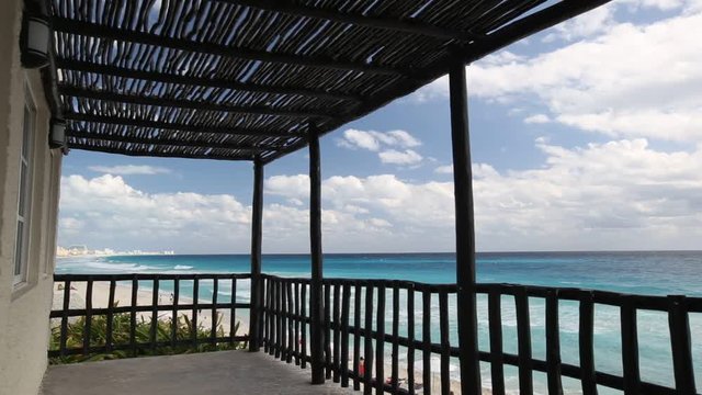 Tropical wooden terrace near caribbean sea shore