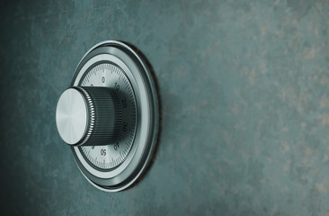 Safe lock rendered image on rusty painted safe