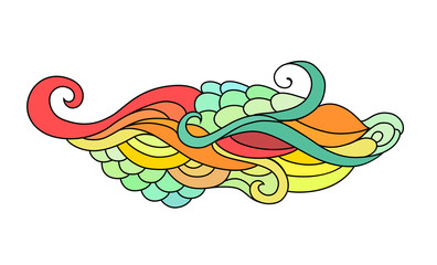 Obraz premium Colorful zentangle doodle sketch in red, green and yellow tones. Tattoo sketch. Ethnic tribal wavy vector illustration.