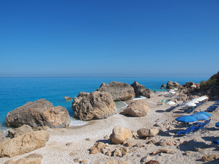 Megali Petra beach in Lefkada, Greece.