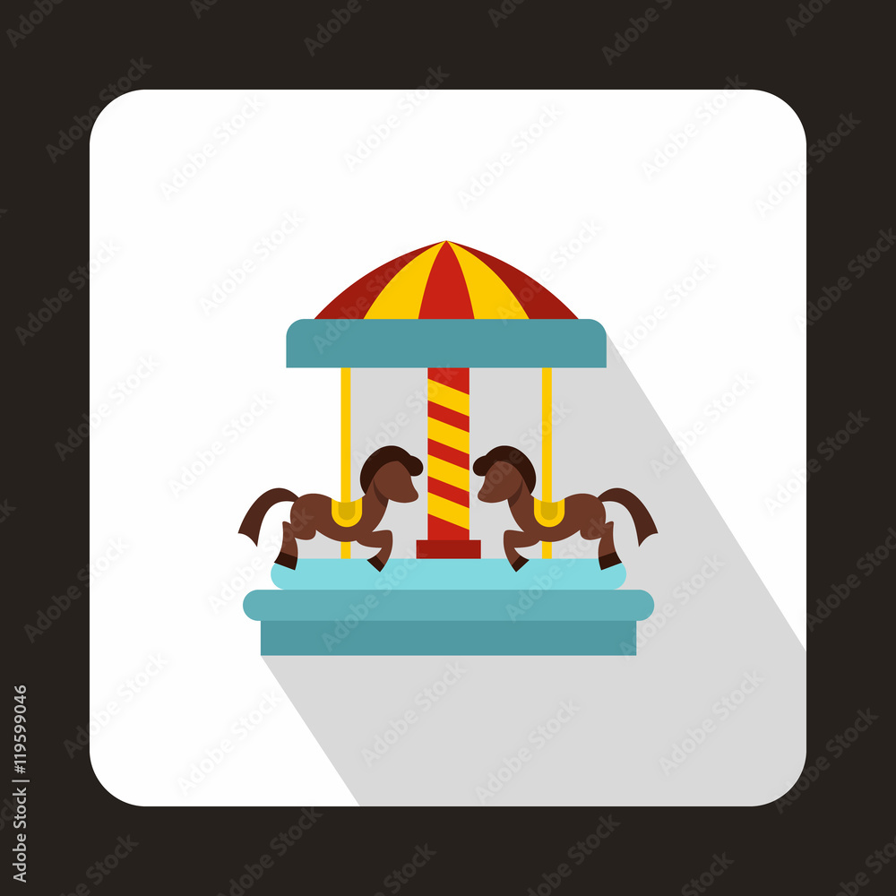 Poster carousel with horses icon in flat style isolated with long shadow
