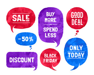 Set of bubbles, cloud talk, different shapes for Sale and Discount themes