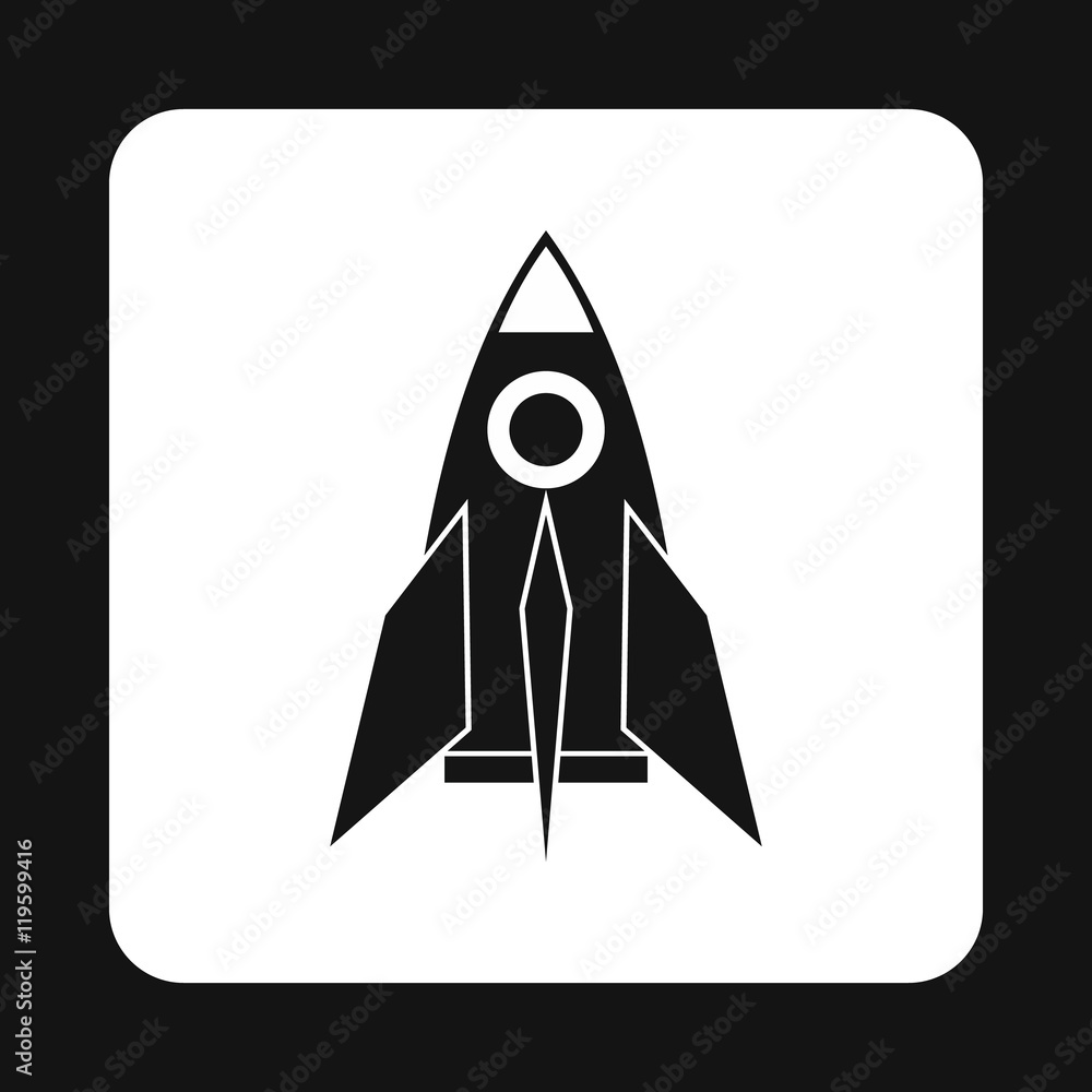 Poster rocket icon in simple style isolated on white background. aircraft symbol