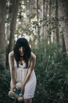 Scary Woman Ghost Screaming in the Woods