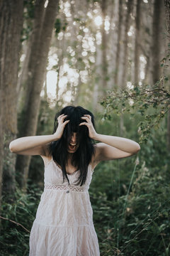 Scary Woman Ghost Screaming in the Woods