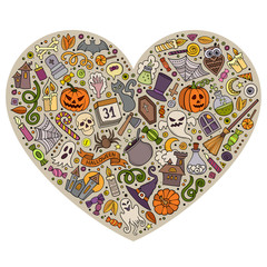 Fototapeta premium Colorful vector set of Halloween cartoon doodle objects, symbols and items