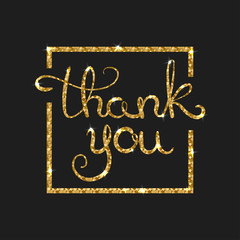 Thank you golden text for card. Modern brush calligraphy.