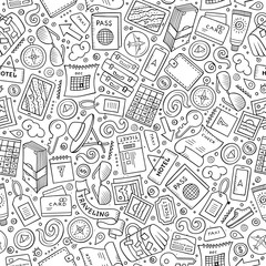 Cartoon Traveling seamless pattern with lots of objects