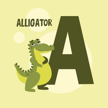 letter on a yellow background. alligator vector image