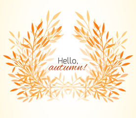 Frame of autumn leaves, plants and grass with space for text. Vector design element for cards, banners, scrapbooking and your design