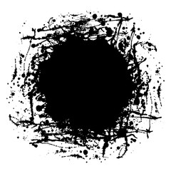 Vector black ink blot with brush strokes, isolated on the white background. Graphic illustration. Series of elements for design, splash, blots and brush strokes.