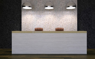 The reception of the hotel. Receptionist. 3D rendering
