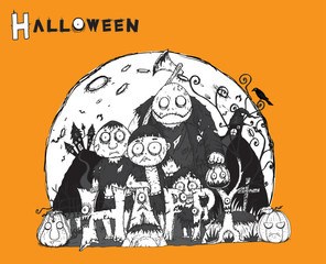 Halloween background vector by hand drawing.