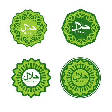 Halal sign. Muslim traditional food logo. Etiquette Arabic meal.