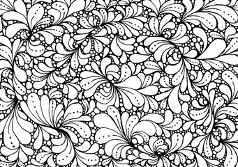Coloring book page design with floral petals. Ethnic ornament. Vector illustration in doodle style.