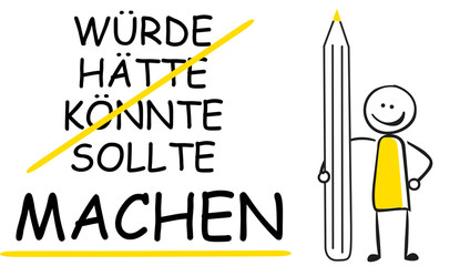 Strichmännchen mit MACHEN und Bleistift