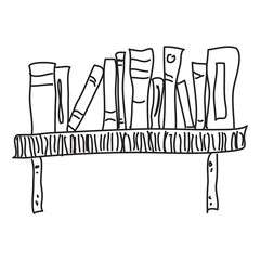 Doodle sketch of a bookshelf on white background