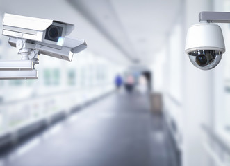 cctv camera or security camera on corridor background