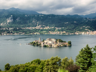 Fototapeta na wymiar View of the island of San Giulio in Lake Orta Italy
