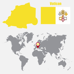 Vatican map on a world map with flag and map pointer. Vector illustration