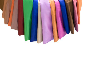 Colorful material of silk or satin fabric isolated.