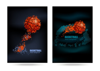 vector illustration of a basketball on a black background, a poster for a basketball game, grunge frame
