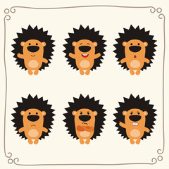 Vector set cute hedgehog. Collection isolated funny hedgehog. Emotion little hedgehog.