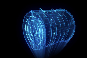 Rotation Fan Turbine in Hologram Wireframe Style. Nice 3D Rendering
