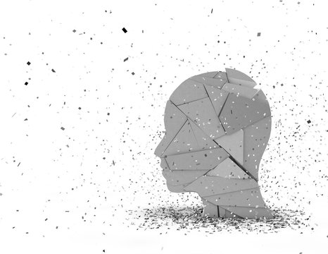 Stress in life abstract 3D illustration with shattered face silhouette.
