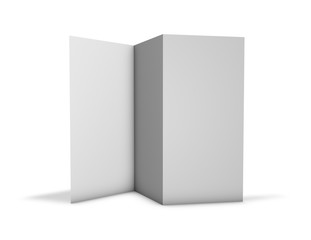 Trifold brochure pamphlet mock up standing on floor.