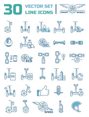 Set of linear icons on the topic of the smart eco transport. Mod