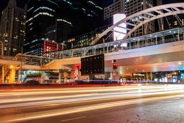 public skywalk at bangkok downtown square night in sathorn business zone