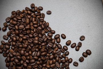 Closeup of coffee beans on leather