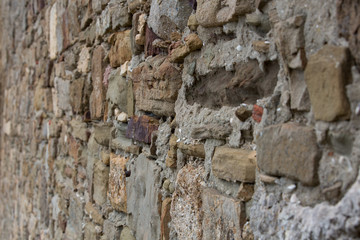 Crimea. A fragment of ancient masonry walls reinforced protection of the Genoese fortress in Sudak