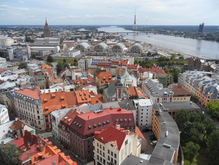 Fototapeta na wymiar The Beautiful Cityscape of Riga and its Stunning Rooftops, Latvia